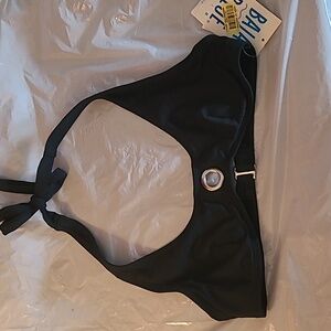 Baja Blue Swim Black Halter Bikini Top with Ring Detail, Size 8